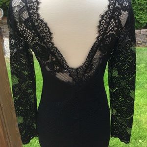 Sweetheart & Lace w/ Plunge Back Black Dress